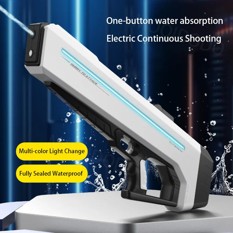 Pistolet à eau électrique puissant avec LED, grande pistolet à eau automatique à tir continu, jouet d'extérieur pour garçon et adulte