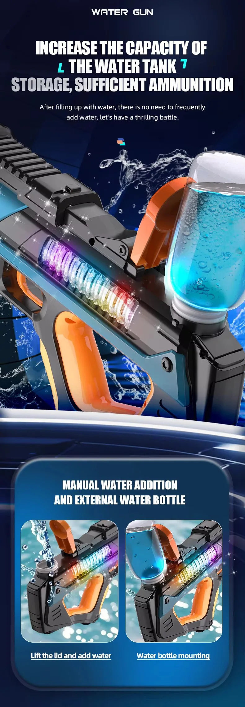 Pistolet à eau électrique pour enfants, jouet d'été pour adultes, pistolet à eau à absorption automatique, jeux de tir à longue portée pour enfants en plein air