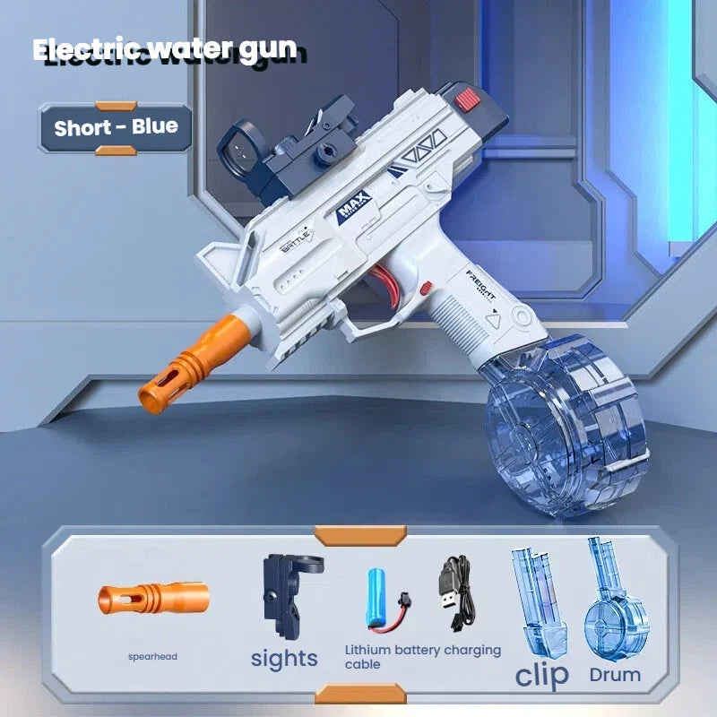 Pistolet à eau électrique de style Uzi - Tir automatique avec ensemble d'accessoires, jouet pour les combats aquatiques en plein air en été, plage, cadeaux