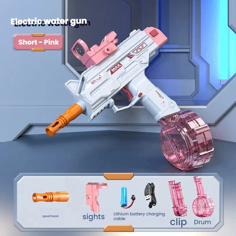 Pistolet à eau électrique de style Uzi - Tir automatique avec ensemble d'accessoires, jouet pour les combats aquatiques en plein air en été, plage, cadeaux
