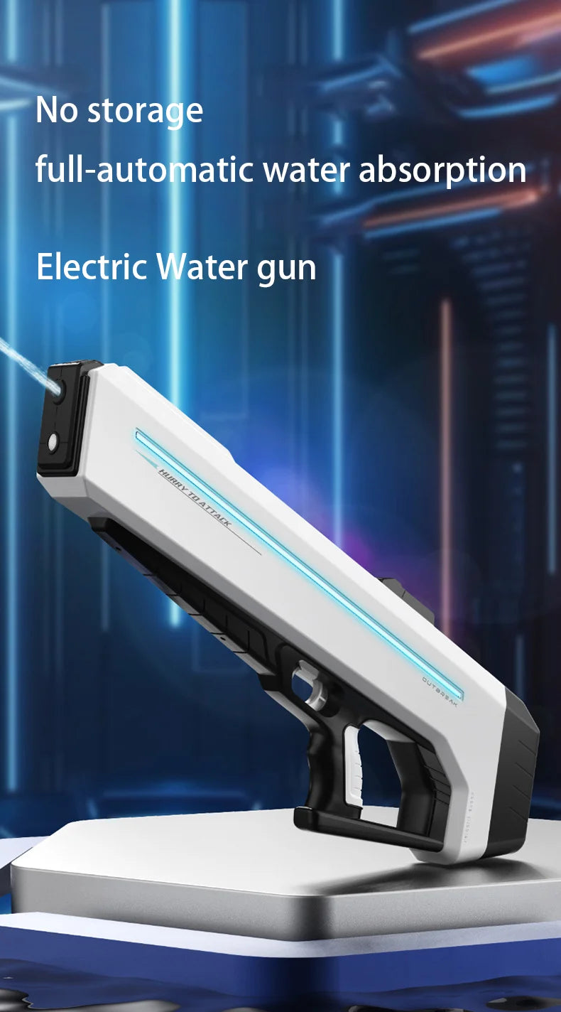 Pistolet à eau électrique puissant avec LED, grande pistolet à eau automatique à tir continu, jouet d'extérieur pour garçon et adulte