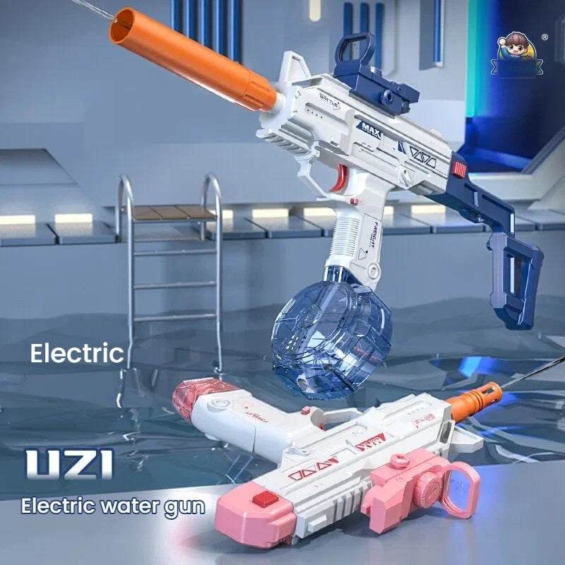Pistolet à eau électrique de style Uzi - Tir automatique avec ensemble d'accessoires, jouet pour les combats aquatiques en plein air en été, plage, cadeaux