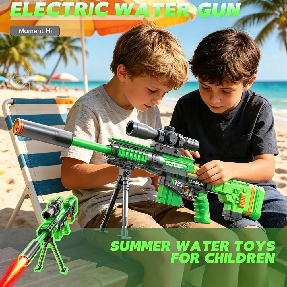 Pistolet à eau électrique avec mode manuel et automatique, lumière activée, jouet à jet longue portée pour enfants et adultes, parfait pour la plage et la piscine