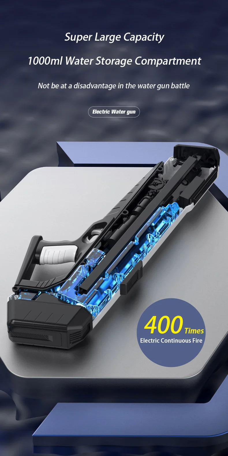 Pistolet à eau électrique puissant avec LED, grande pistolet à eau automatique à tir continu, jouet d'extérieur pour garçon et adulte