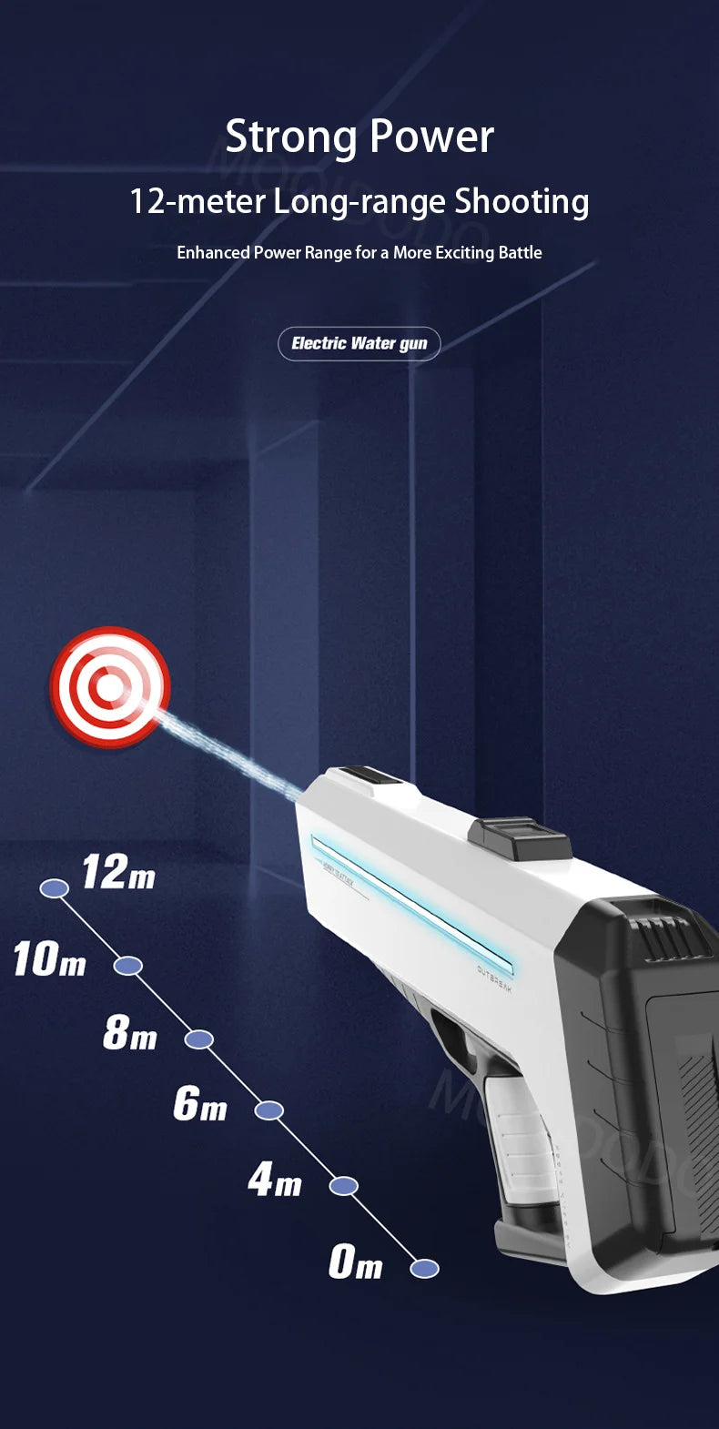 Pistolet à eau électrique puissant avec LED, grande pistolet à eau automatique à tir continu, jouet d'extérieur pour garçon et adulte