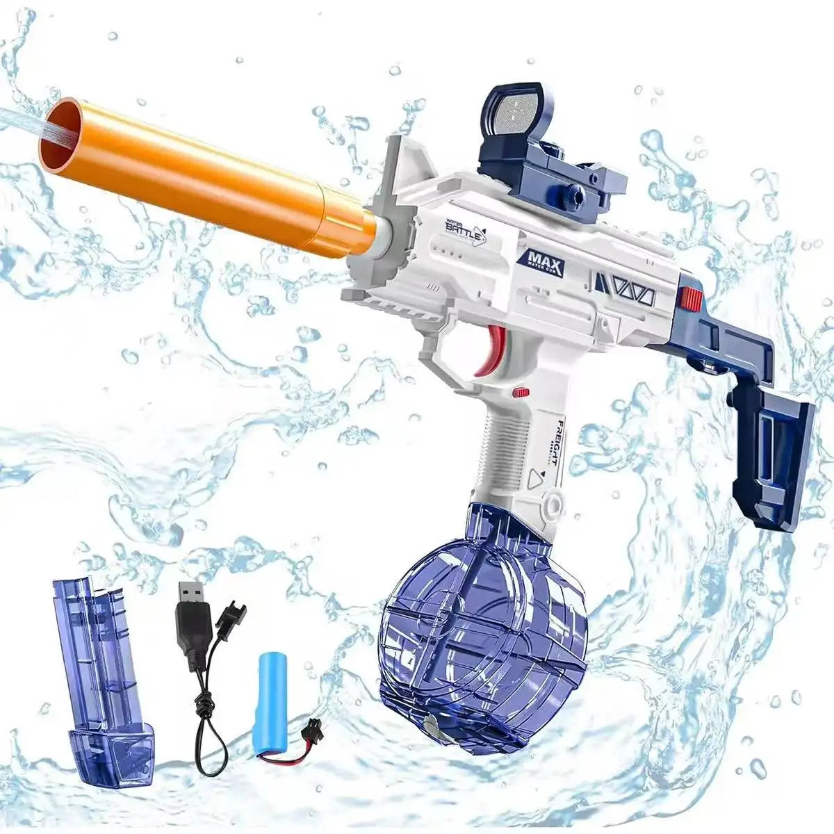 Pistolet à eau électrique de style Uzi - Tir automatique avec ensemble d'accessoires, jouet pour les combats aquatiques en plein air en été, plage, cadeaux