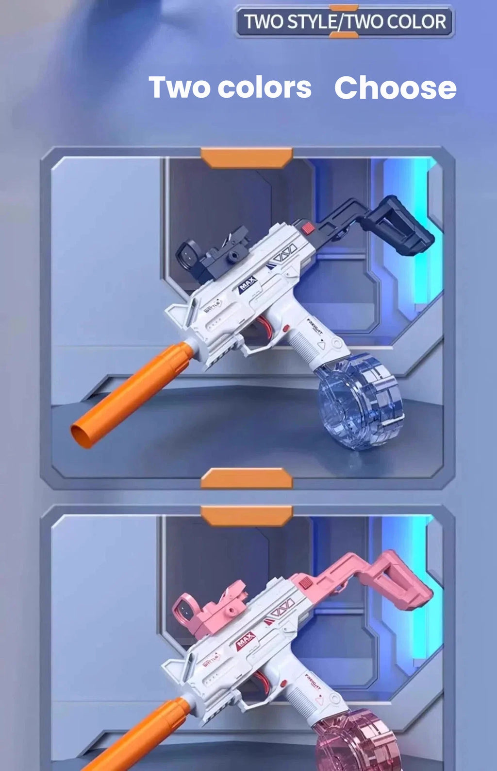 Pistolet à eau électrique de style Uzi - Tir automatique avec ensemble d'accessoires, jouet pour les combats aquatiques en plein air en été, plage, cadeaux