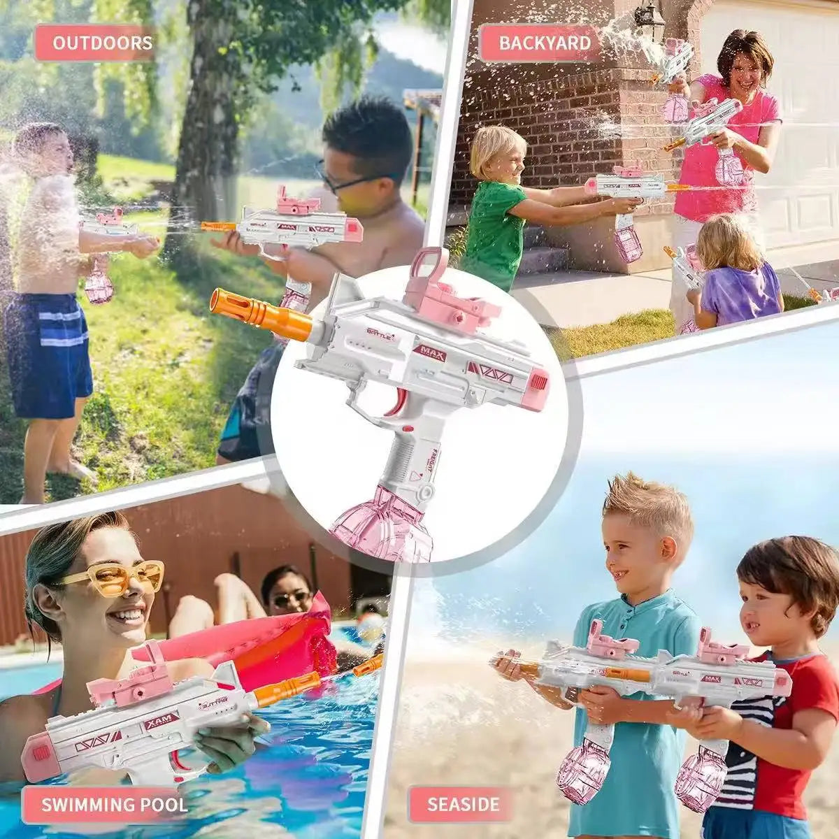 Pistolet à eau électrique de style Uzi - Tir automatique avec ensemble d'accessoires, jouet pour les combats aquatiques en plein air en été, plage, cadeaux