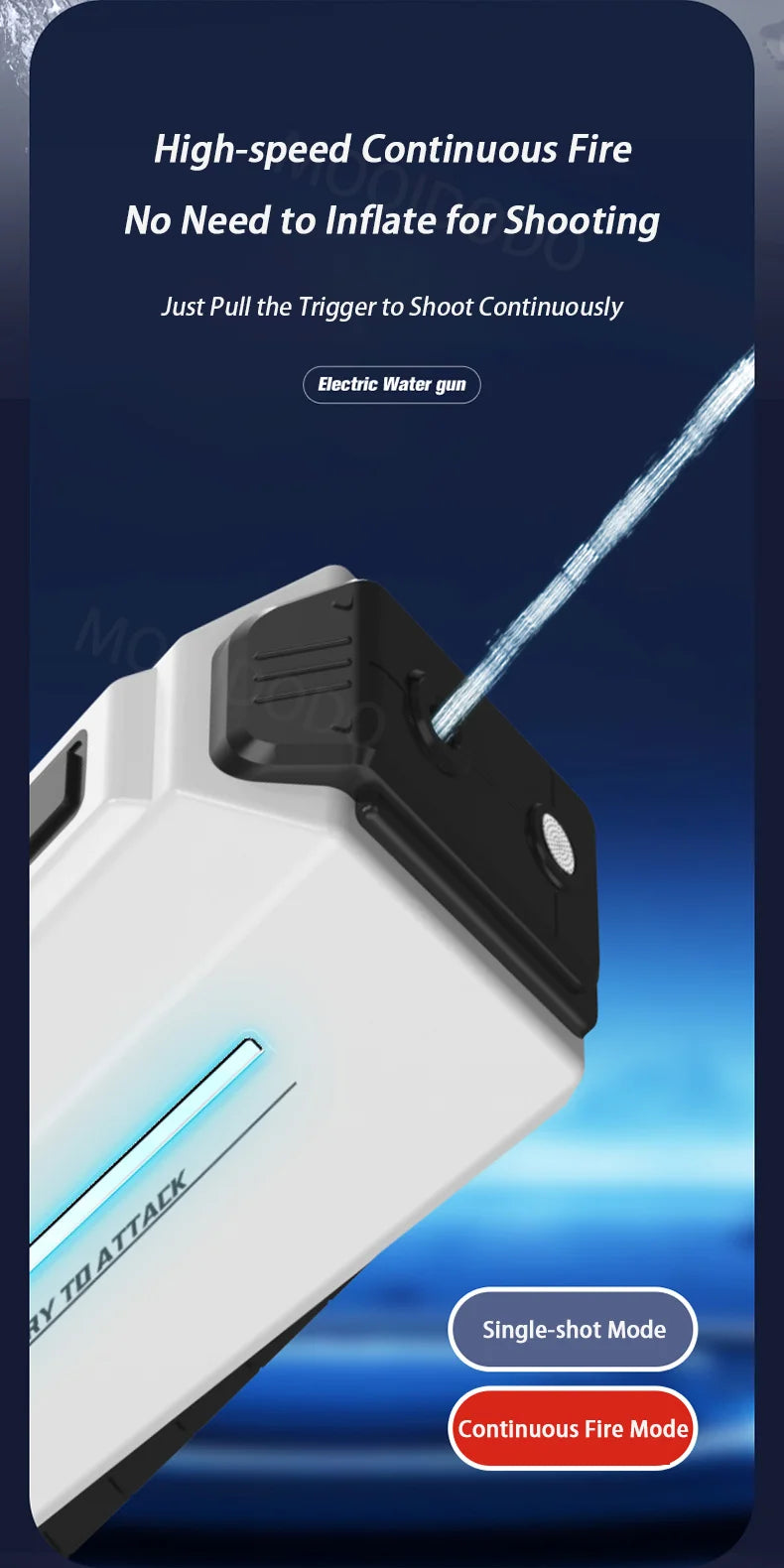 Pistolet à eau électrique puissant avec LED, grande pistolet à eau automatique à tir continu, jouet d'extérieur pour garçon et adulte