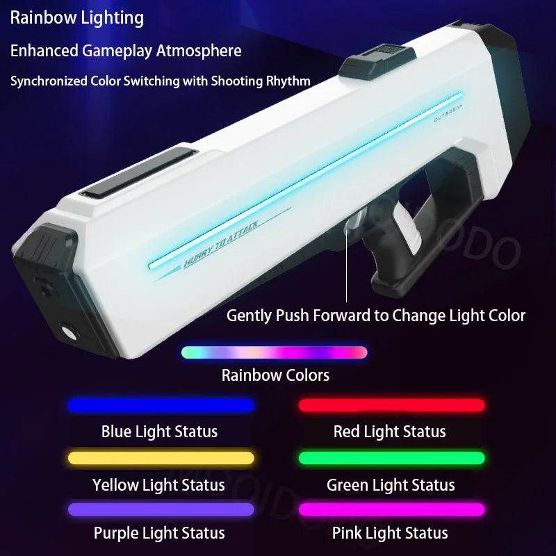 Pistolet à eau électrique puissant avec LED, grande pistolet à eau automatique à tir continu, jouet d'extérieur pour garçon et adulte
