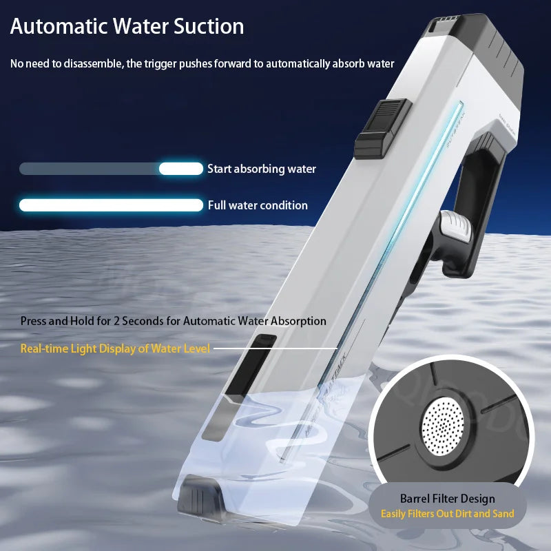 Pistolet à eau électrique puissant avec LED, grande pistolet à eau automatique à tir continu, jouet d'extérieur pour garçon et adulte