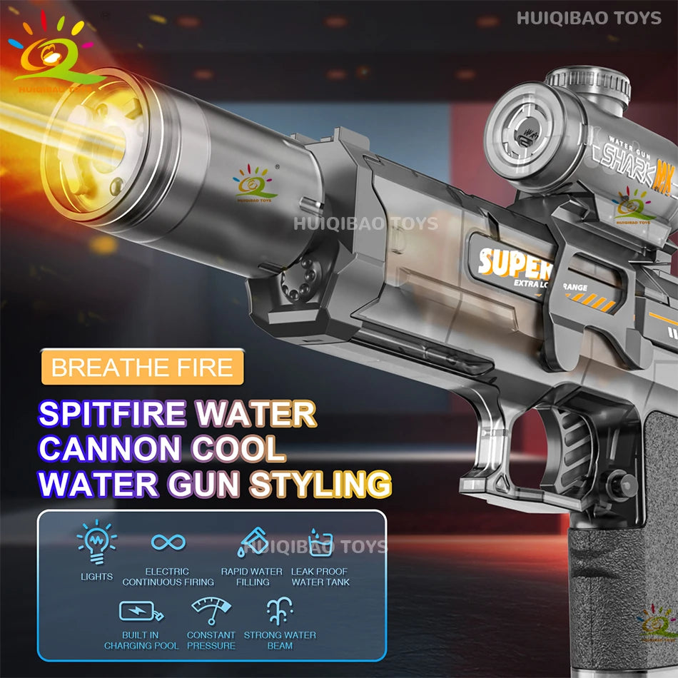HUIQIBAO pistolet à eau à impulsion électrique capteur de flamme simulé lumière entièrement automatique combat jouet pistolet à eau jouets de plage en plein air adulte