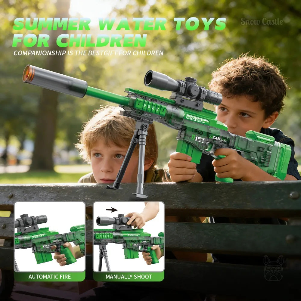 Pistolet à eau électrique avec mode manuel et automatique, lumière activée, jouet à jet longue portée pour enfants et adultes, parfait pour la plage et la piscine