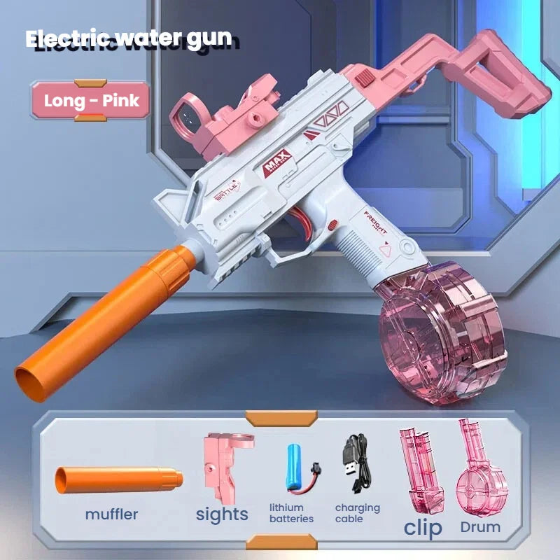 Pistolet à eau électrique de style Uzi - Tir automatique avec ensemble d'accessoires, jouet pour les combats aquatiques en plein air en été, plage, cadeaux