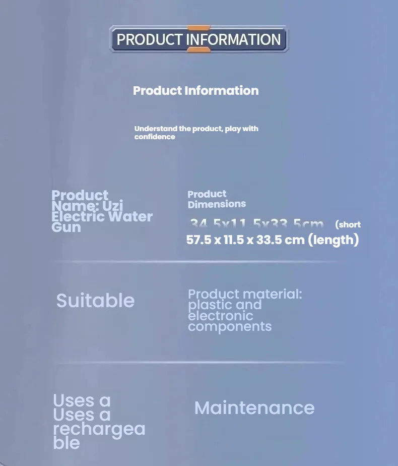 Pistolet à eau électrique de style Uzi - Tir automatique avec ensemble d'accessoires, jouet pour les combats aquatiques en plein air en été, plage, cadeaux