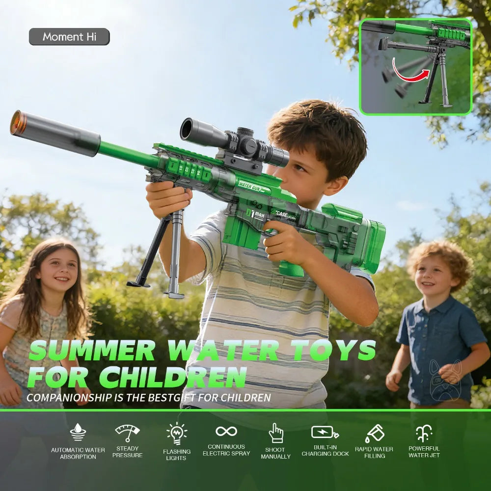 Pistolet à eau électrique avec mode manuel et automatique, lumière activée, jouet à jet longue portée pour enfants et adultes, parfait pour la plage et la piscine